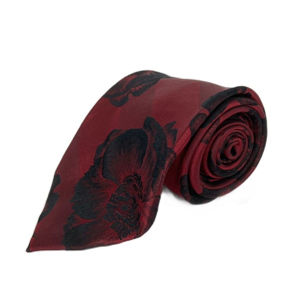 Paul Fredrick Tie Mens Red Black Floral Patterned Classic Pointed‎ Silk Neck Tie